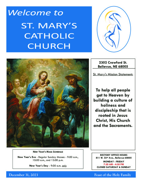 December 31, 2023 - Mass Times Typo: Sunday Masses 8am, 10am, & Noon